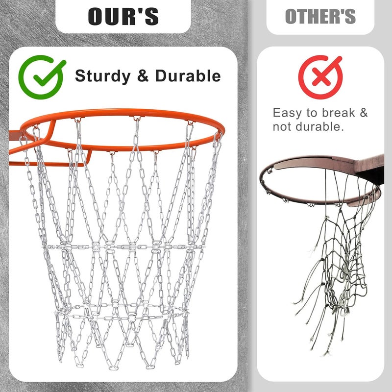 KingDolly Upgraded Buckle Chain Basketball Net, Rust-Proof Coated Metal Basketball Net Outdoor with 12 Loops Snap Links, 18" Universal Fit Chain Net for Basketball Hoop - No Tools Installation - Image 3